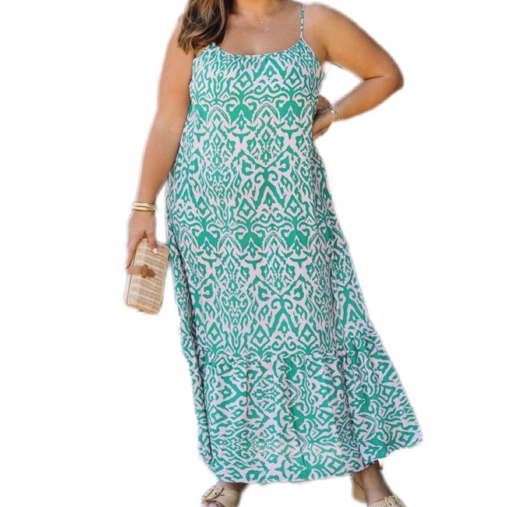 Elegant Green Patterned Maxi Dress size XL